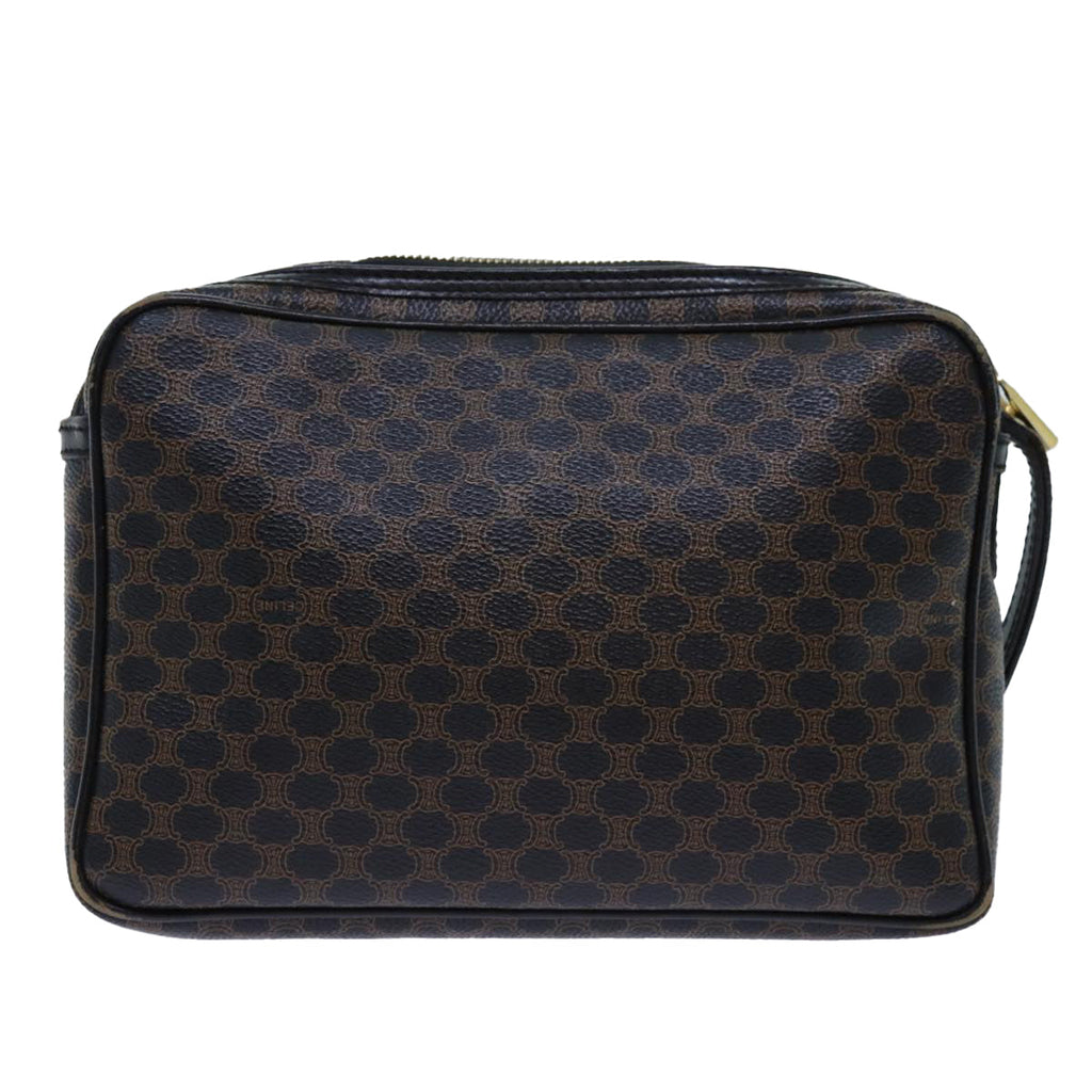 CELINE Macadam Canvas Clutch Bag PVC Brown Black Auth 71880