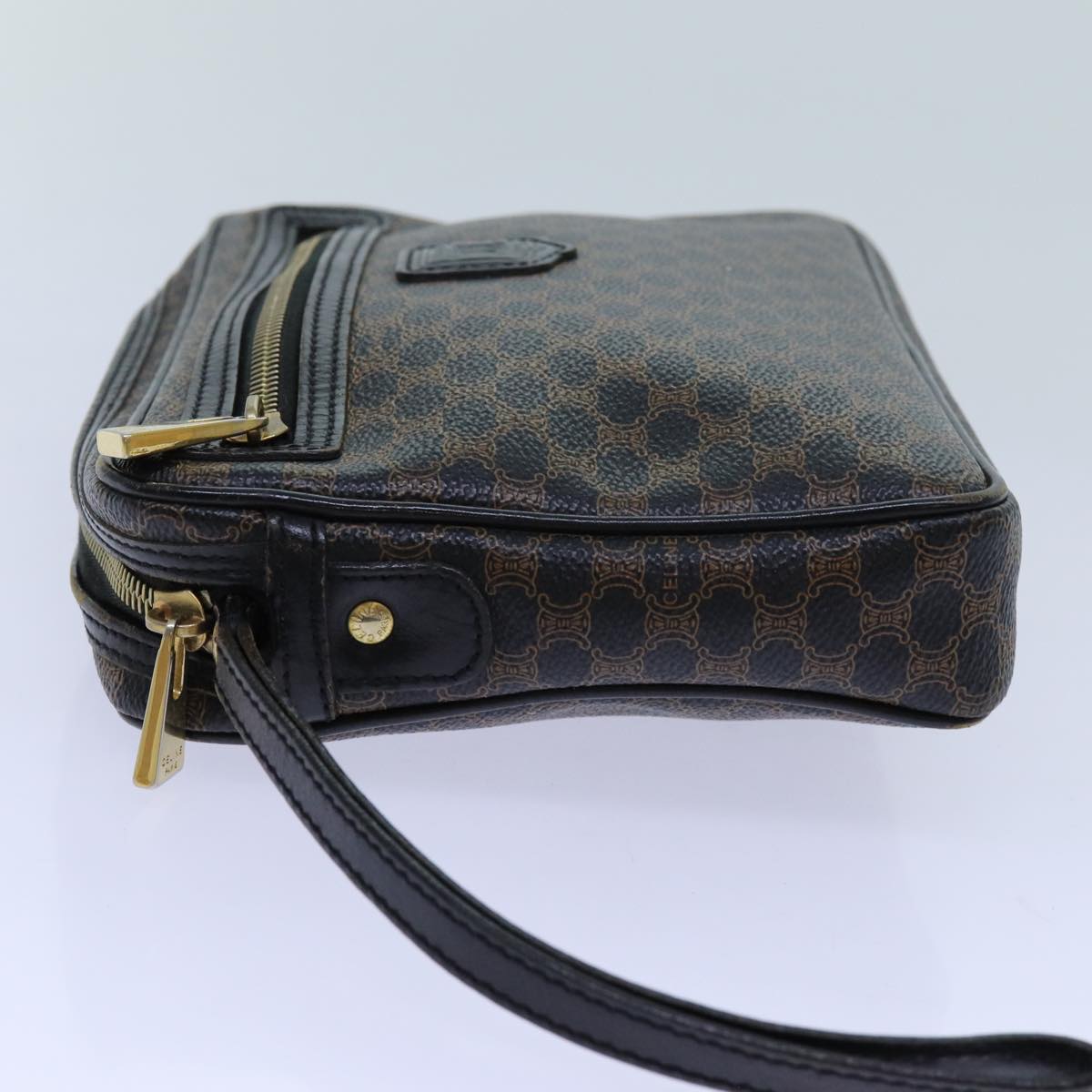 CELINE Macadam Canvas Clutch Bag PVC Brown Black Auth 71880