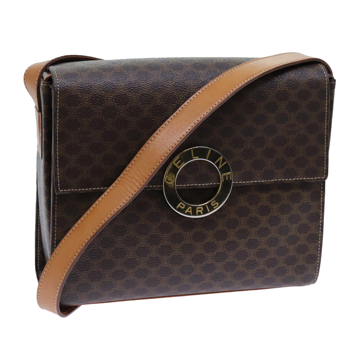 CELINE Macadam Canvas Shoulder Bag PVC Brown  71881