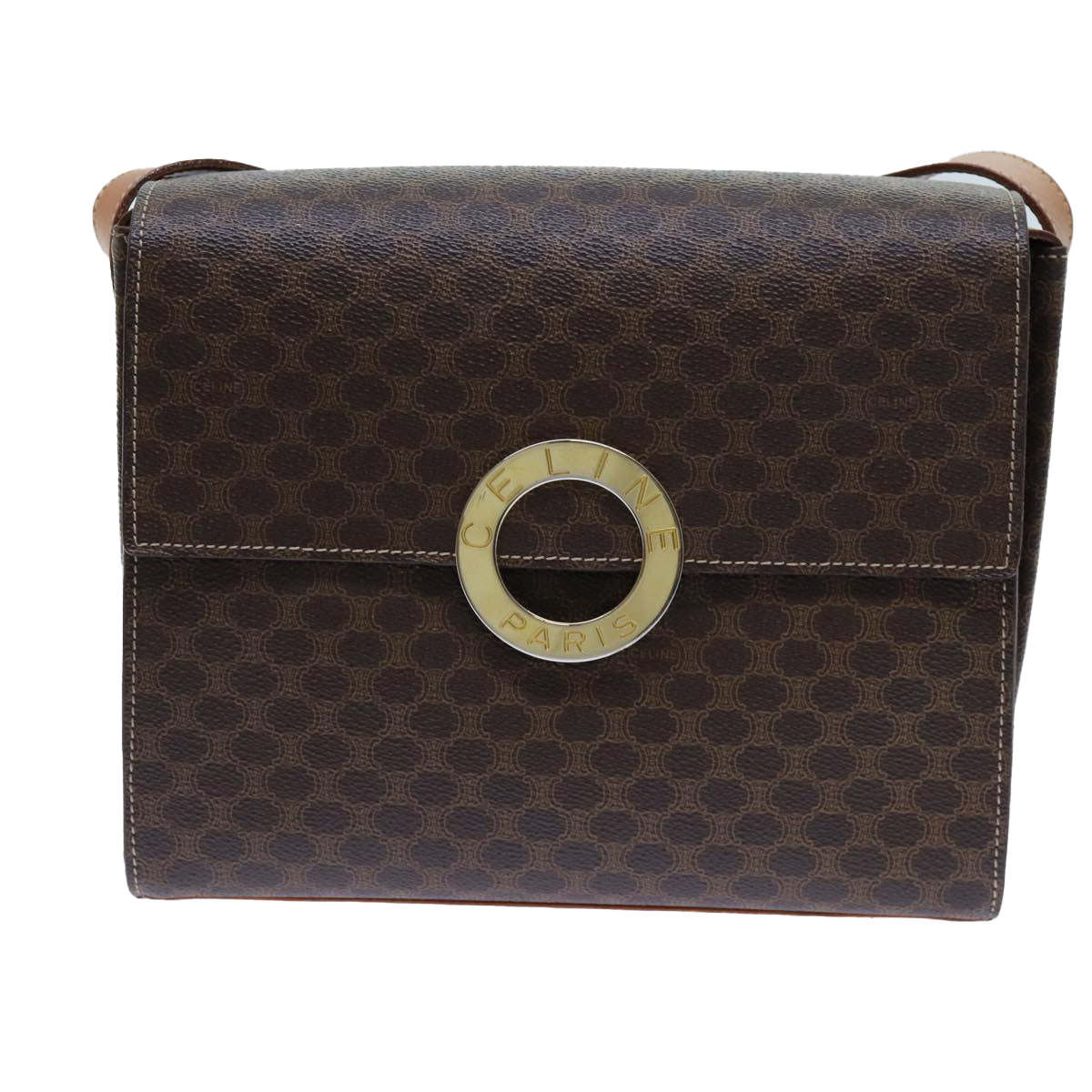 CELINE Macadam Canvas Shoulder Bag PVC Brown  71881