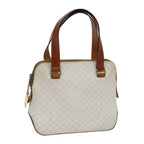 CELINE Macadam Canvas Hand Bag PVC White Brown Auth 71884