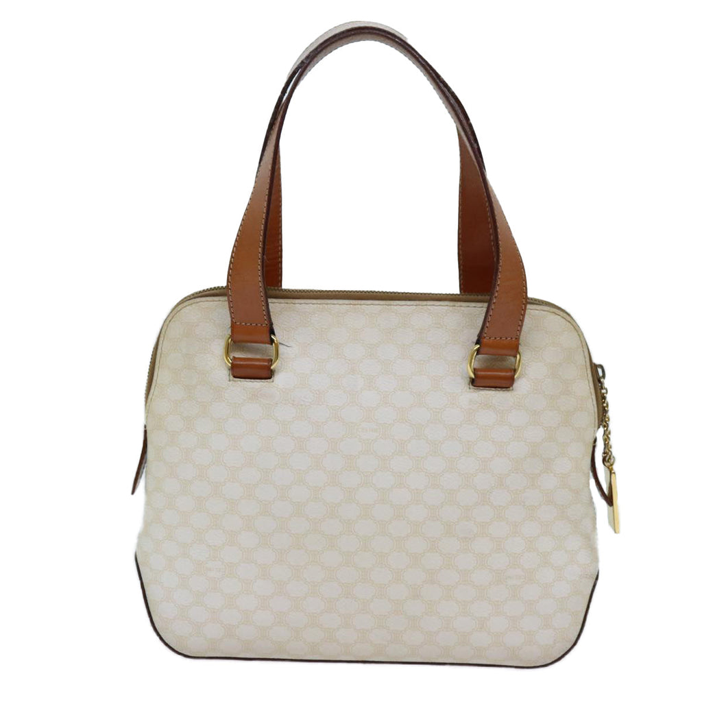 CELINE Macadam Canvas Hand Bag PVC White Brown Auth 71884