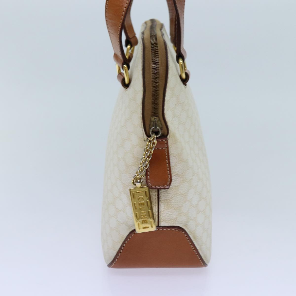 CELINE Macadam Canvas Hand Bag PVC White Brown Auth 71884