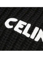 CELINE Logo Ribbed Wool Muffler Black