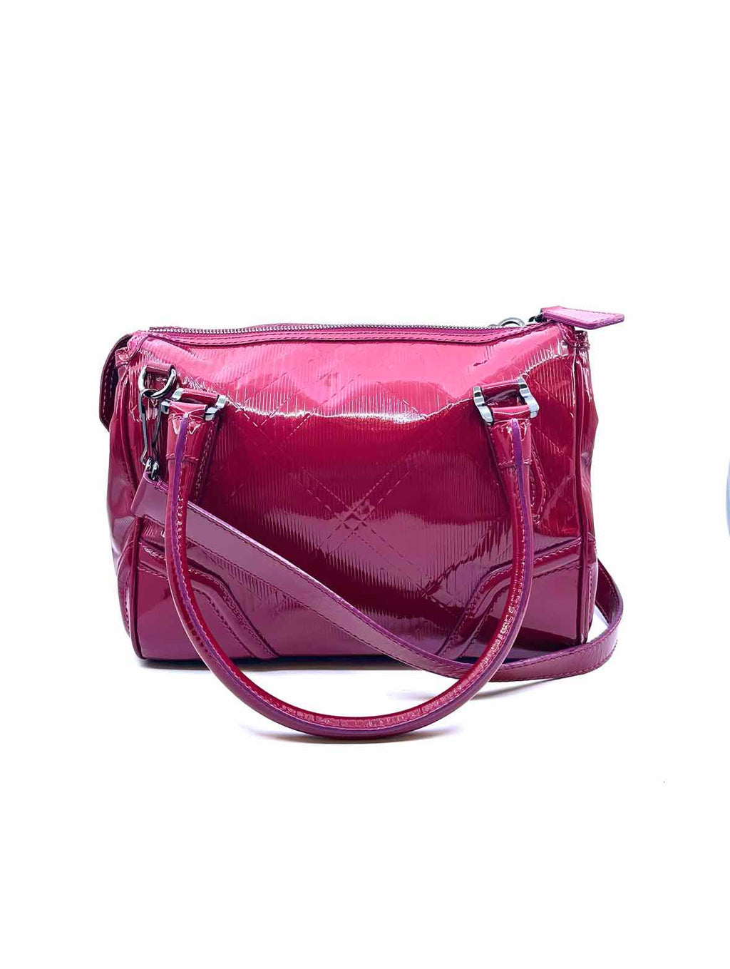 BURBERRY Raspberry Patent Leather Plaid Handbag