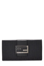 Fendi,  Black Zucchino Canvas Long Wallet, Black