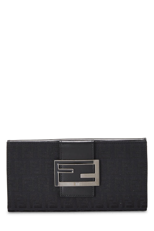 Fendi,  Black Zucchino Canvas Long Wallet, Black