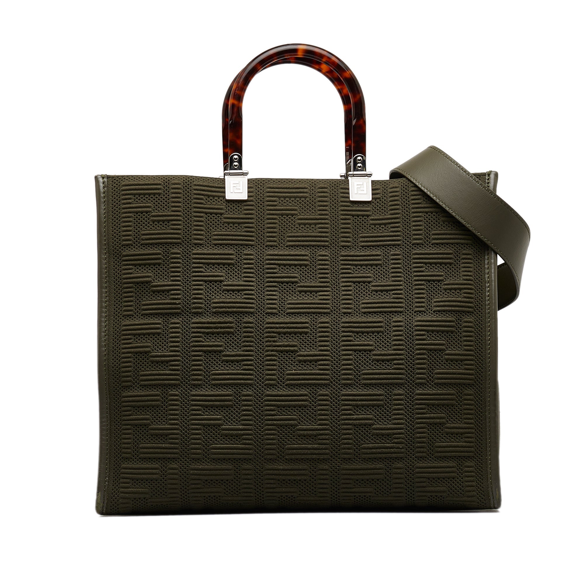 Green Fendi Medium Zucca Sunshine Shopper Tote Satchel