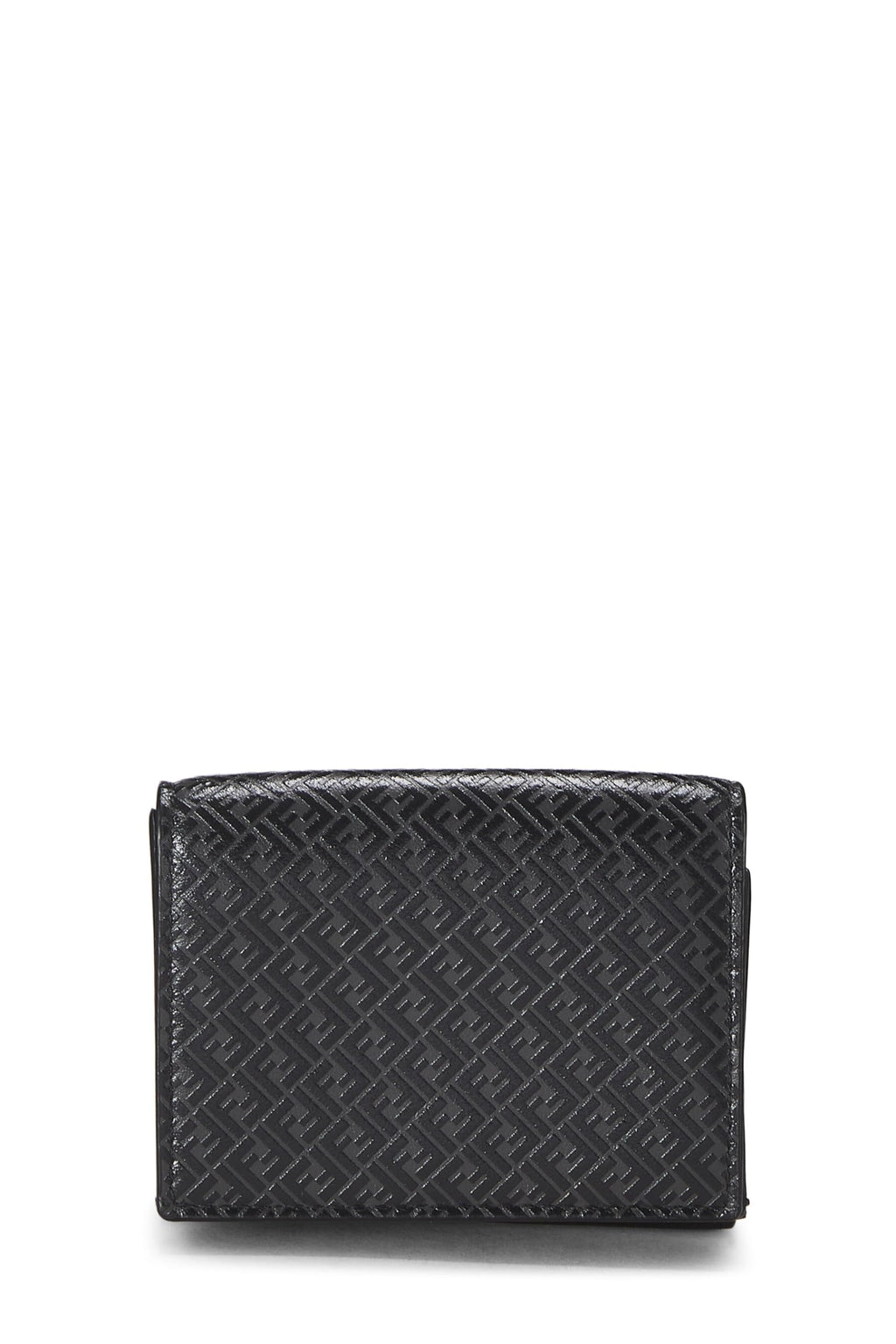 Fendi,  Black Zucchino Leather Trifold Wallet, Black