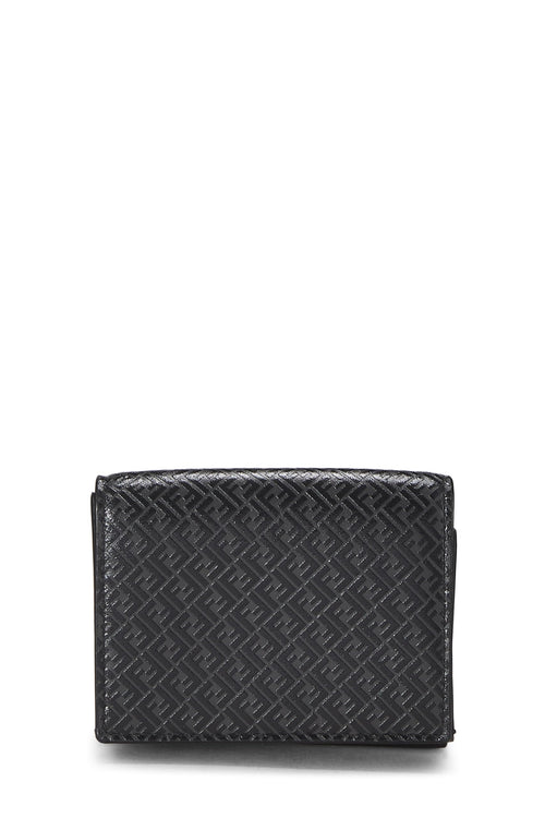 Fendi,  Black Zucchino Leather Trifold Wallet, Black