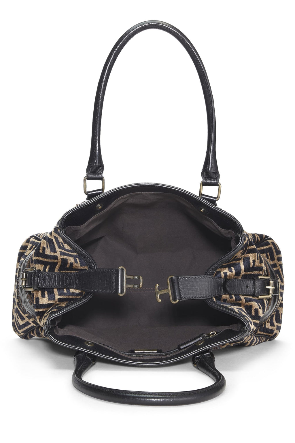 Fendi,  Black & Beige Zucca Velour Bag Du Jour Medium, Brown
