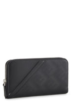 Fendi,  Black Zucca Leather Zip Around Wallet, Black