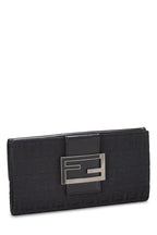 Fendi,  Black Zucchino Canvas Long Wallet, Black