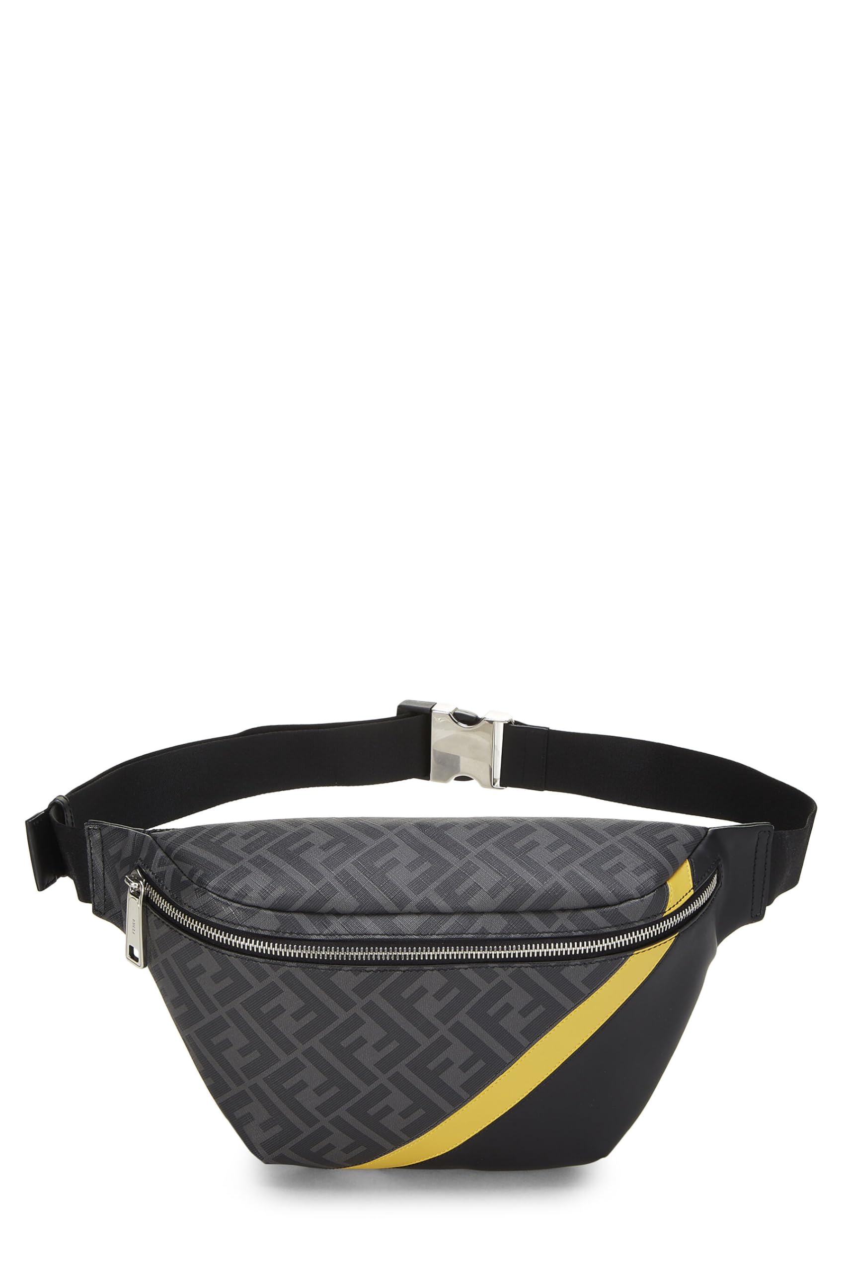 Fendi,  Black Leather & Zucca Coated Canvas Belt Bag, Black