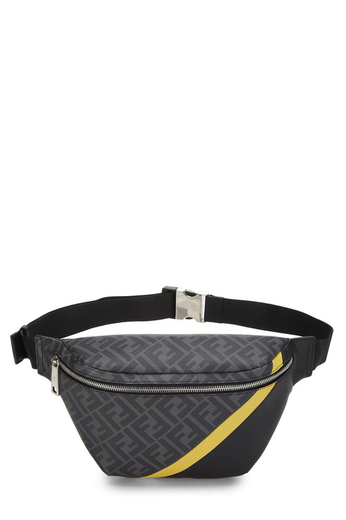 Fendi,  Black Leather & Zucca Coated Canvas Belt Bag, Black
