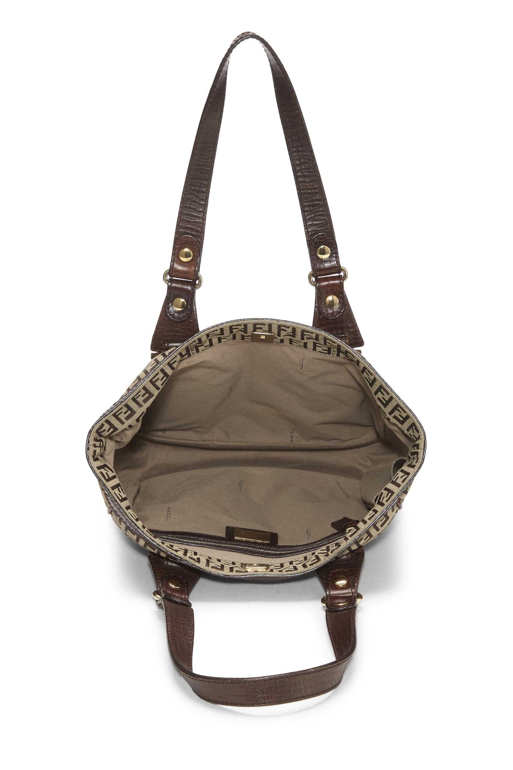 Fendi,  Brown Zucchino Canvas Tote Small, Brown