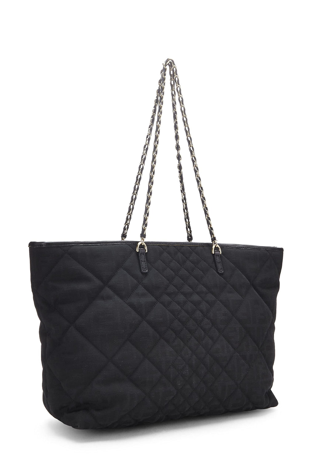 Fendi,  Black Quilted Canvas Chain Tote, Black