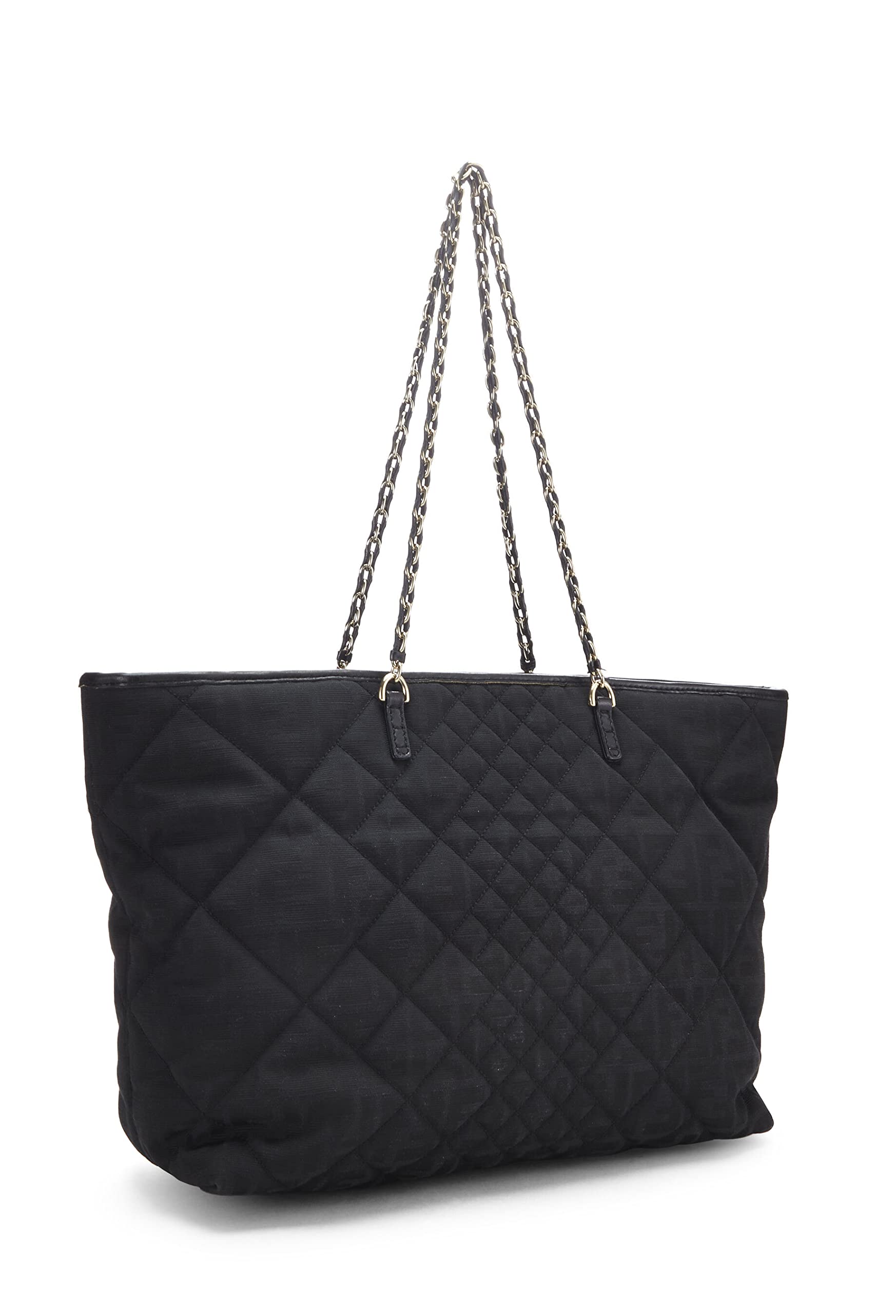 Fendi,  Black Quilted Canvas Chain Tote, Black