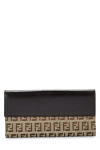 Fendi,  Brown Zucchino Canvas Long Wallet, Brown