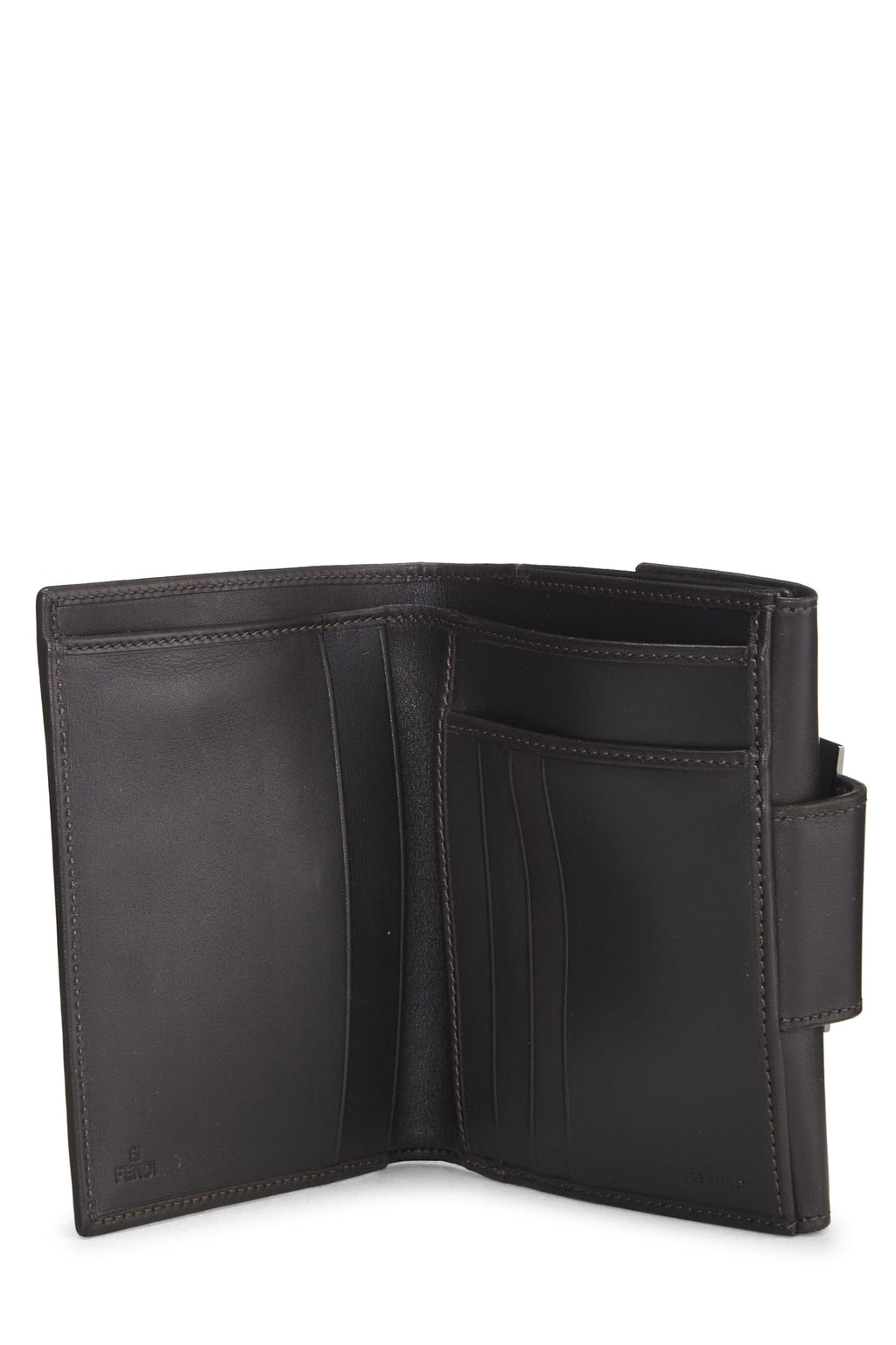 Fendi,  Brown Zucchino Canvas Compact Wallet, Brown