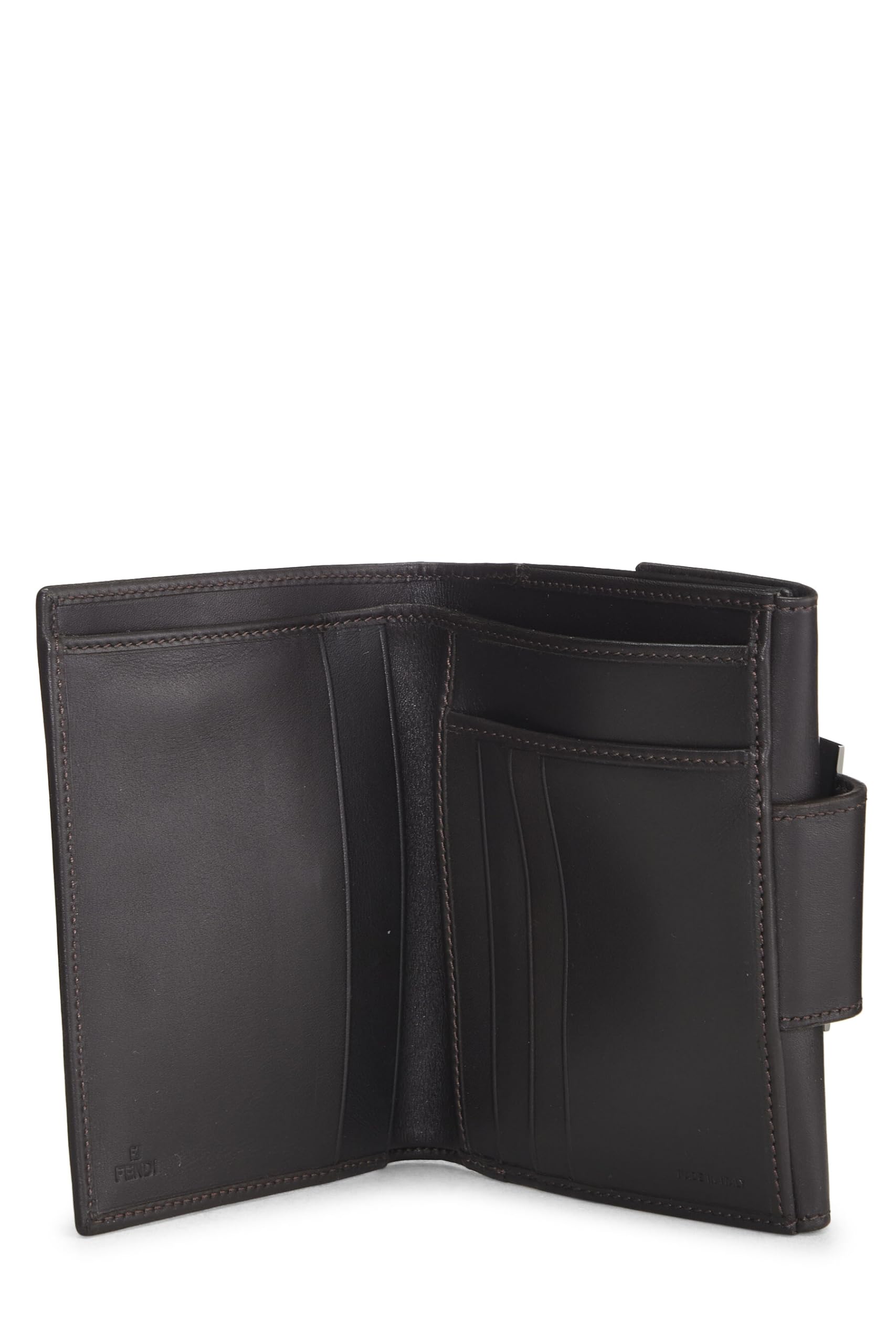 Fendi,  Brown Zucchino Canvas Compact Wallet, Brown