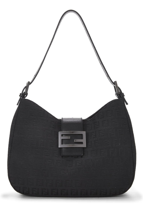 Fendi,  Black Zucchino Canvas Shoulder Bag, Black