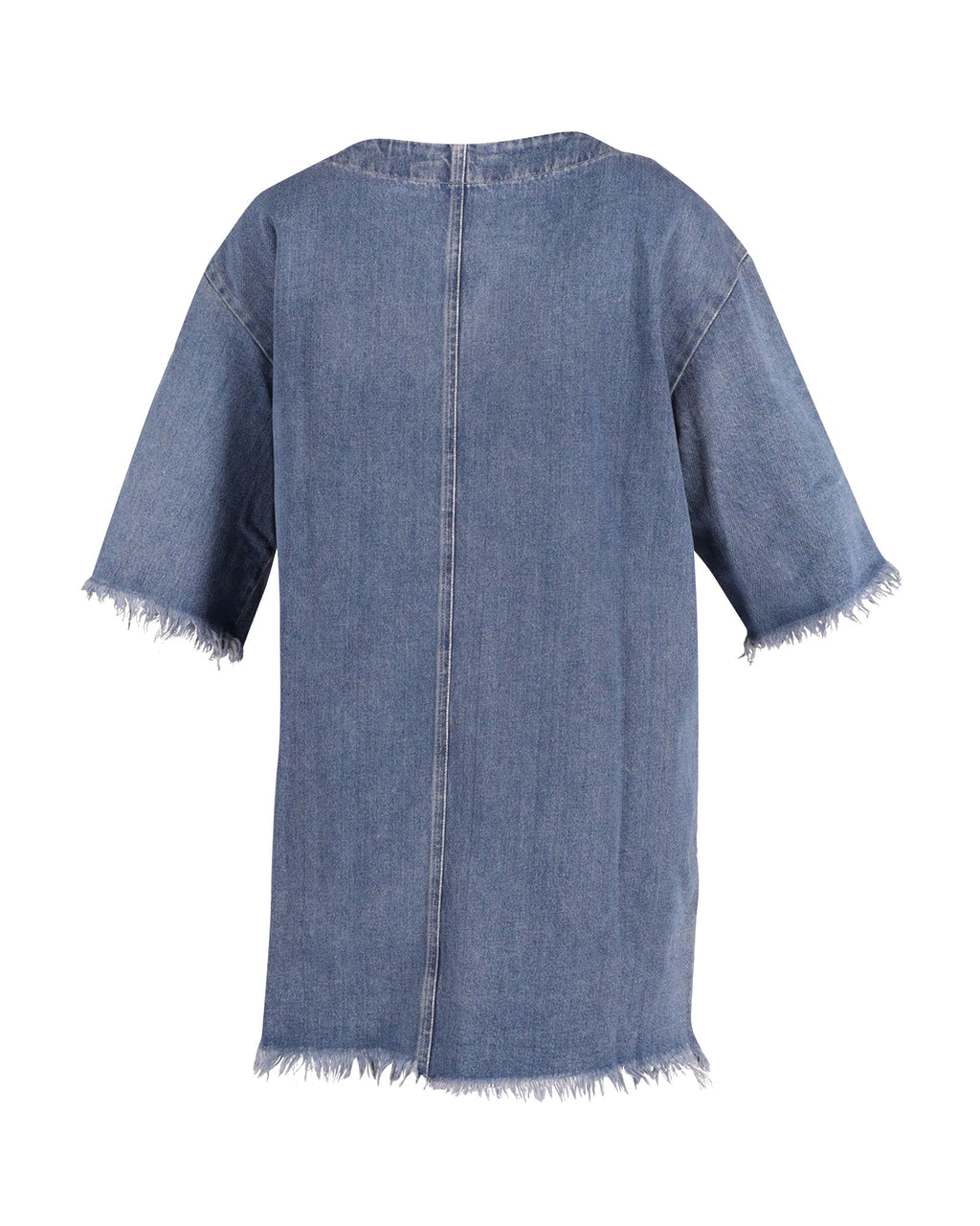 Chloe Frayed Mini Dress in Blue Cotton Denim