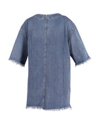 Chloe Frayed Mini Dress in Blue Cotton Denim
