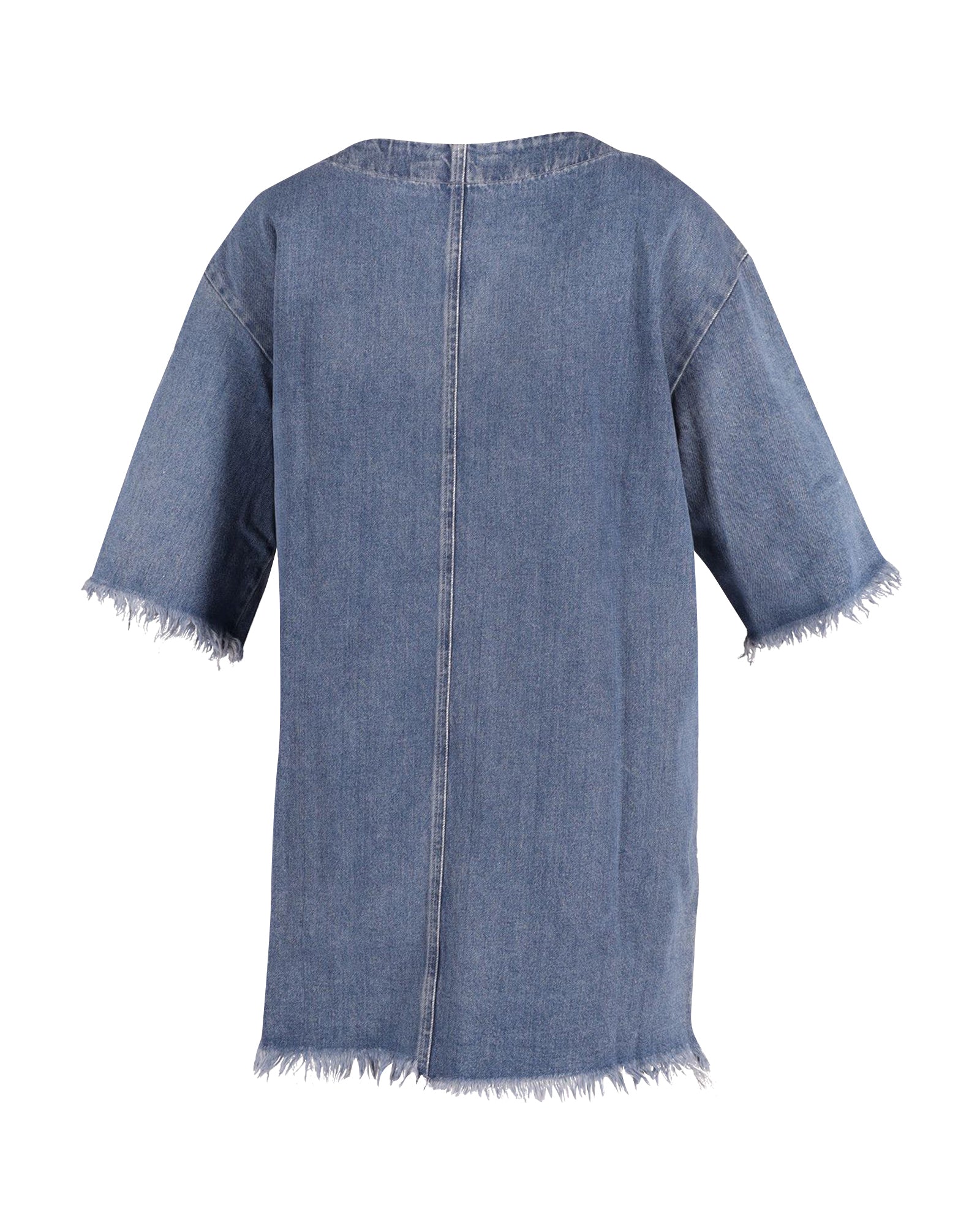 Chloe Frayed Mini Dress in Blue Cotton Denim