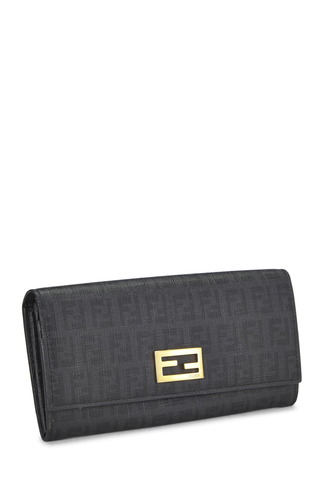 Fendi,  Black Zucchino Coated Canvas Continental Wallet, Black