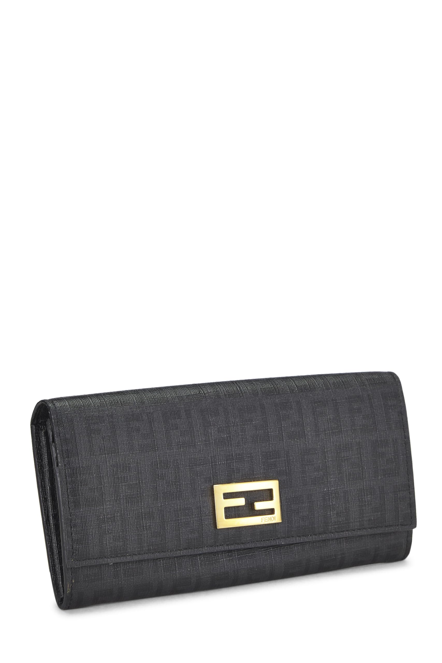 Fendi,  Black Zucchino Coated Canvas Continental Wallet, Black