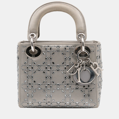 Dior Grey Mini Crystal Embellished Satin Lady Dior