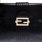 Fendi Black Leather Maxi Baguette Flap Shoulder Bag