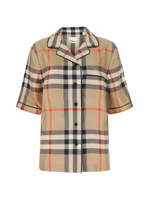 Burberry Check Silk Short Sleeve Shirt Beige