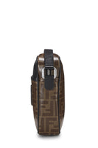 Fendi,  Brown Leather & Zucca Canvas Crossbody, Black
