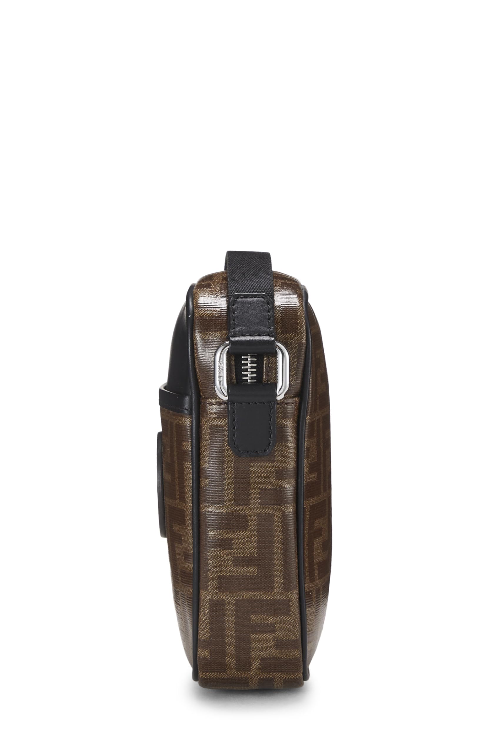 Fendi,  Brown Leather & Zucca Canvas Crossbody, Black
