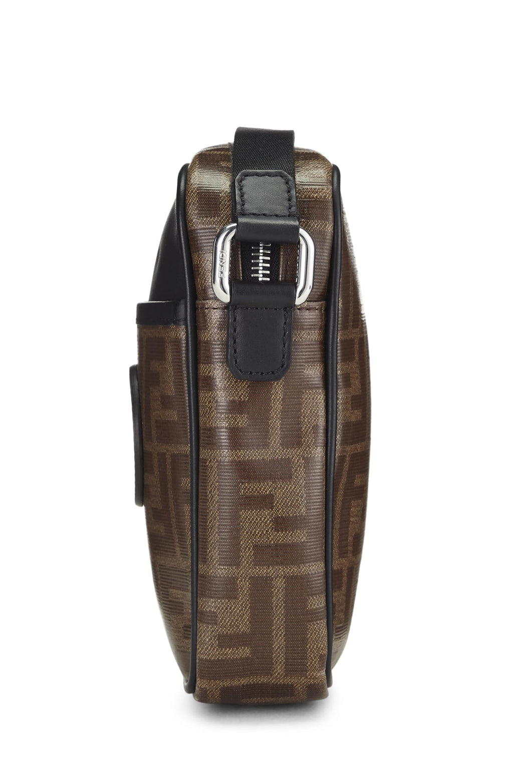 Fendi,  Black & Brown Zucca Coated Canvas Crossbody Bag, Black
