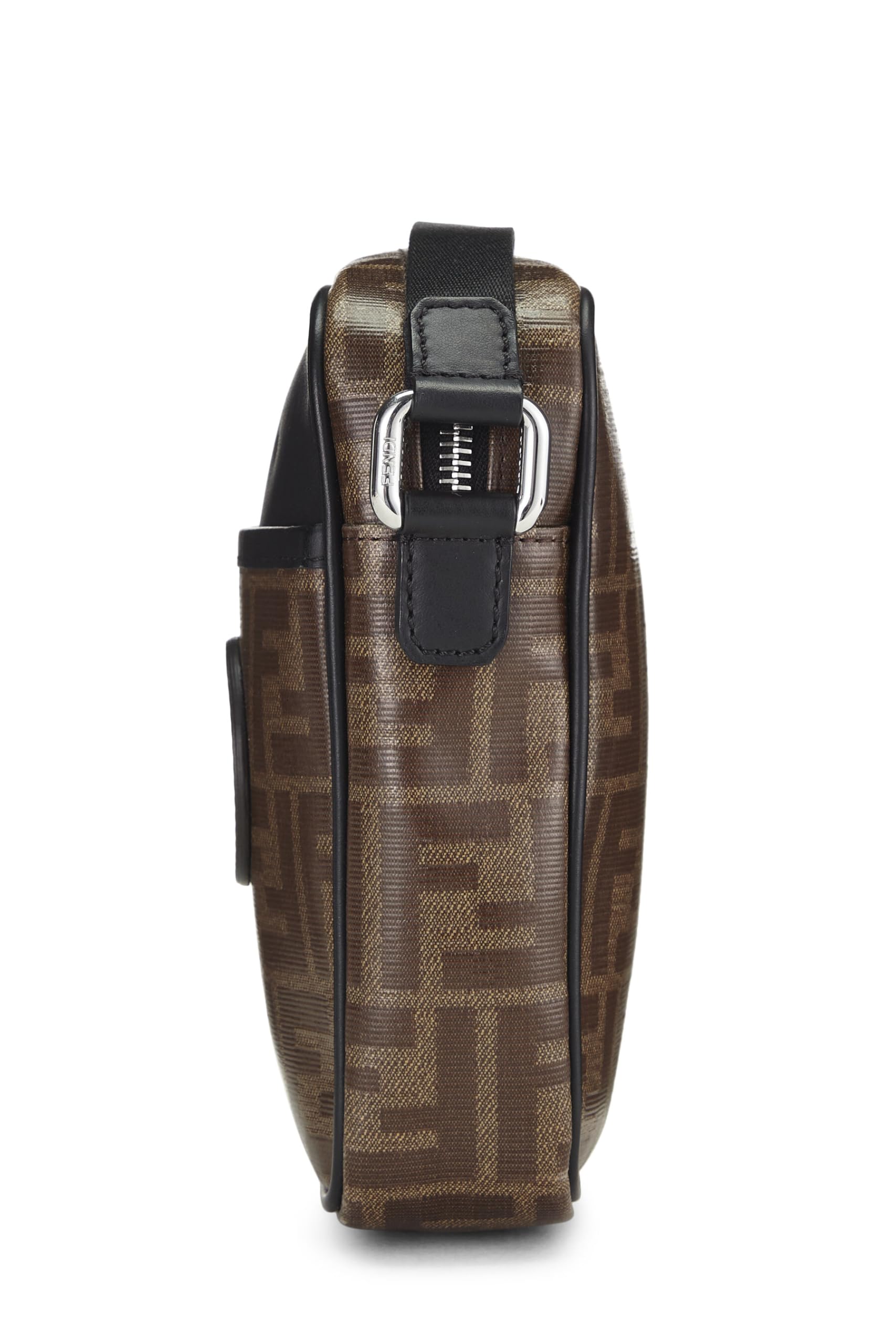Fendi,  Black & Brown Zucca Coated Canvas Crossbody Bag, Black