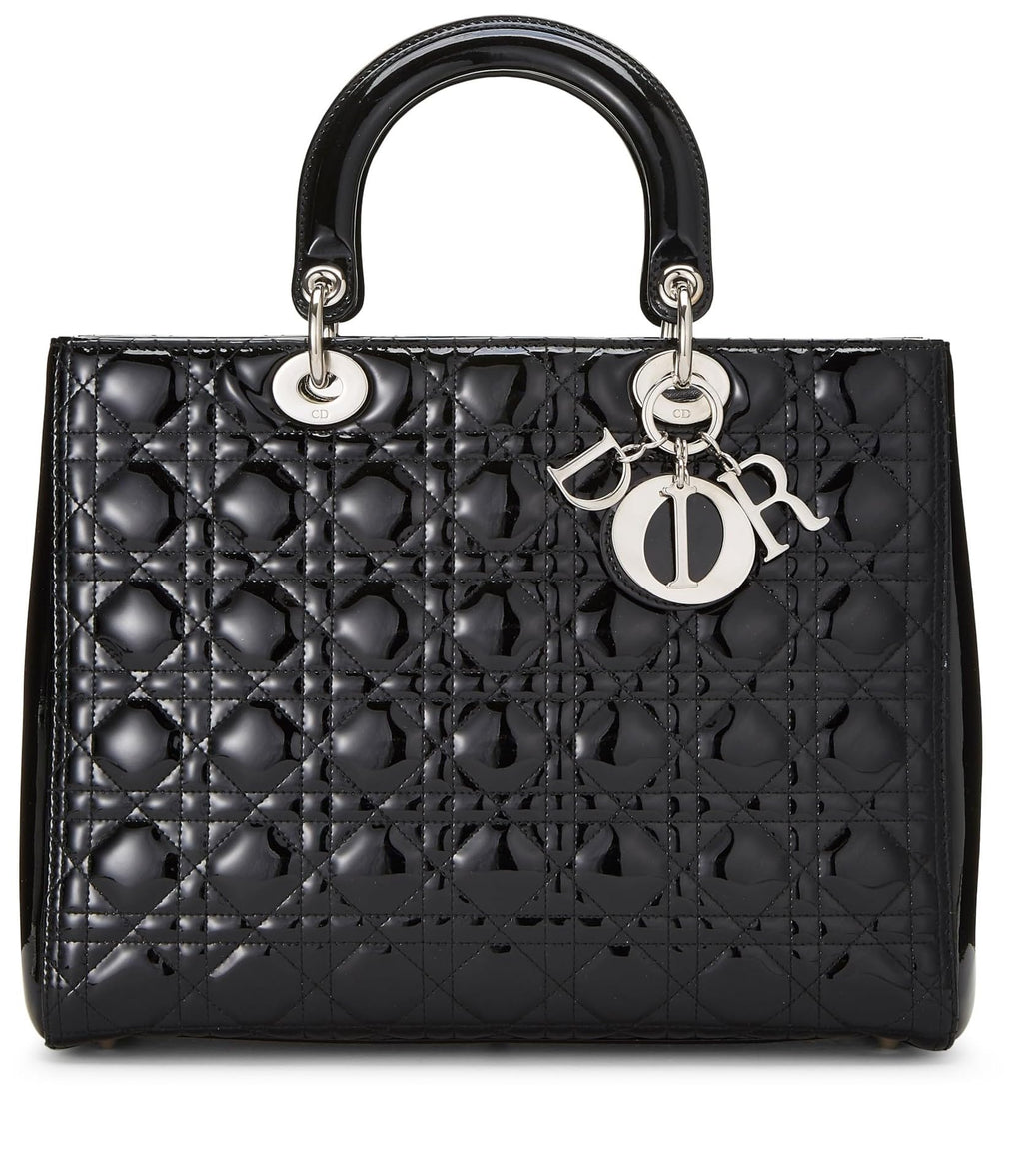 Dior,  Black Cannage Patent Leather Lady Dior Large, Black
