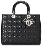 Dior,  Black Cannage Patent Leather Lady Dior Large, Black