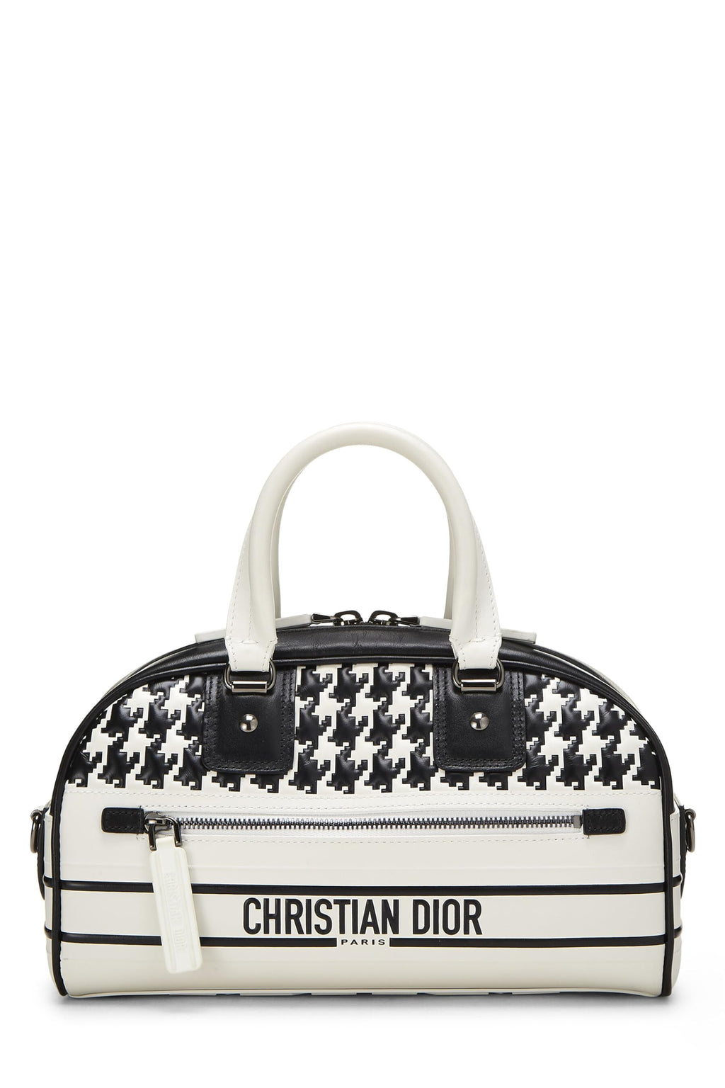 Dior,  White & Black Leather Vibe Bowling Bag Small, White