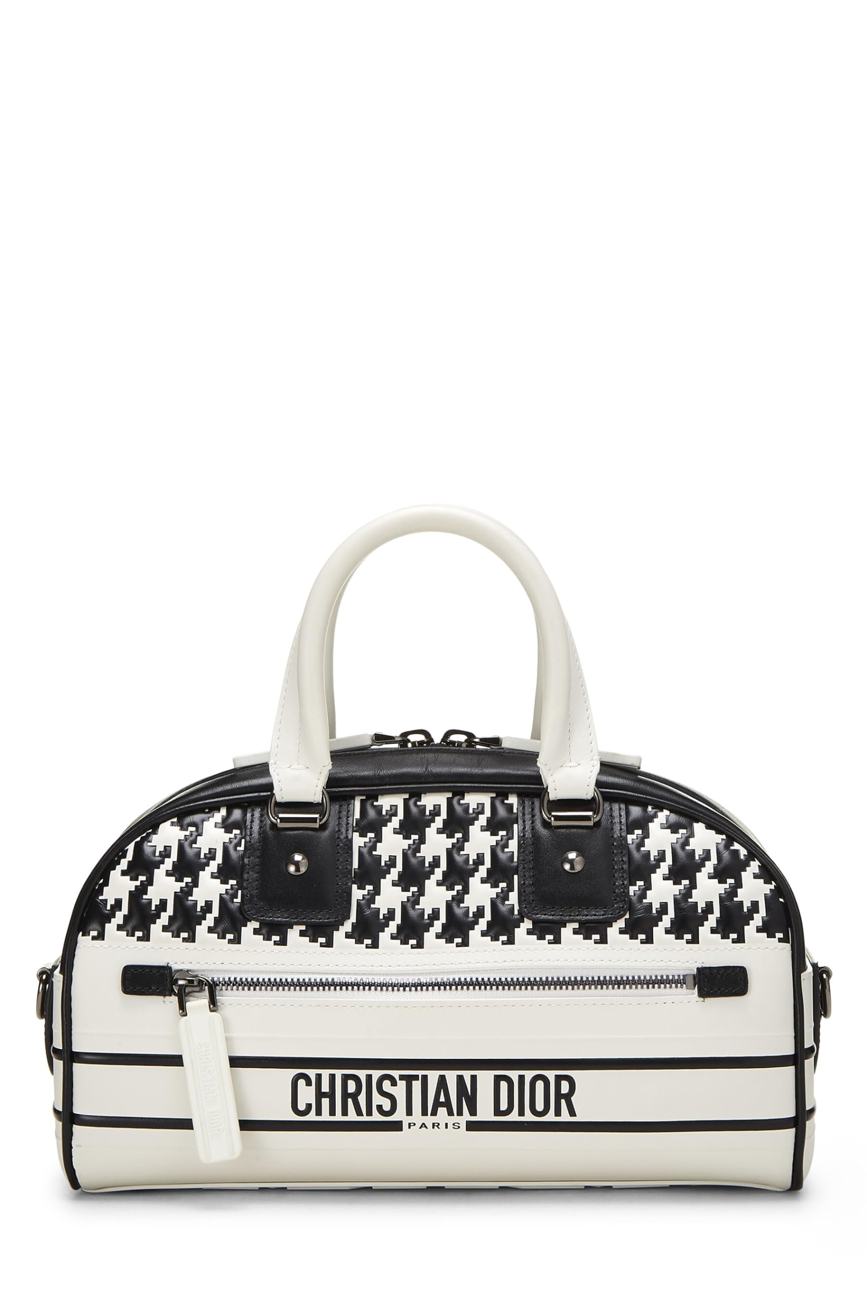 Dior,  White & Black Leather Vibe Bowling Bag Small, White