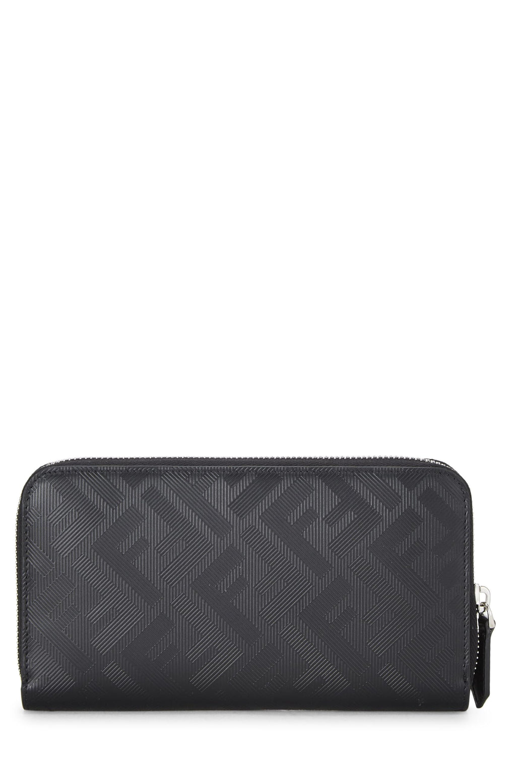 Fendi,  Black Zucca Leather Zip Around Wallet, Black