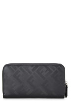Fendi,  Black Zucca Leather Zip Around Wallet, Black