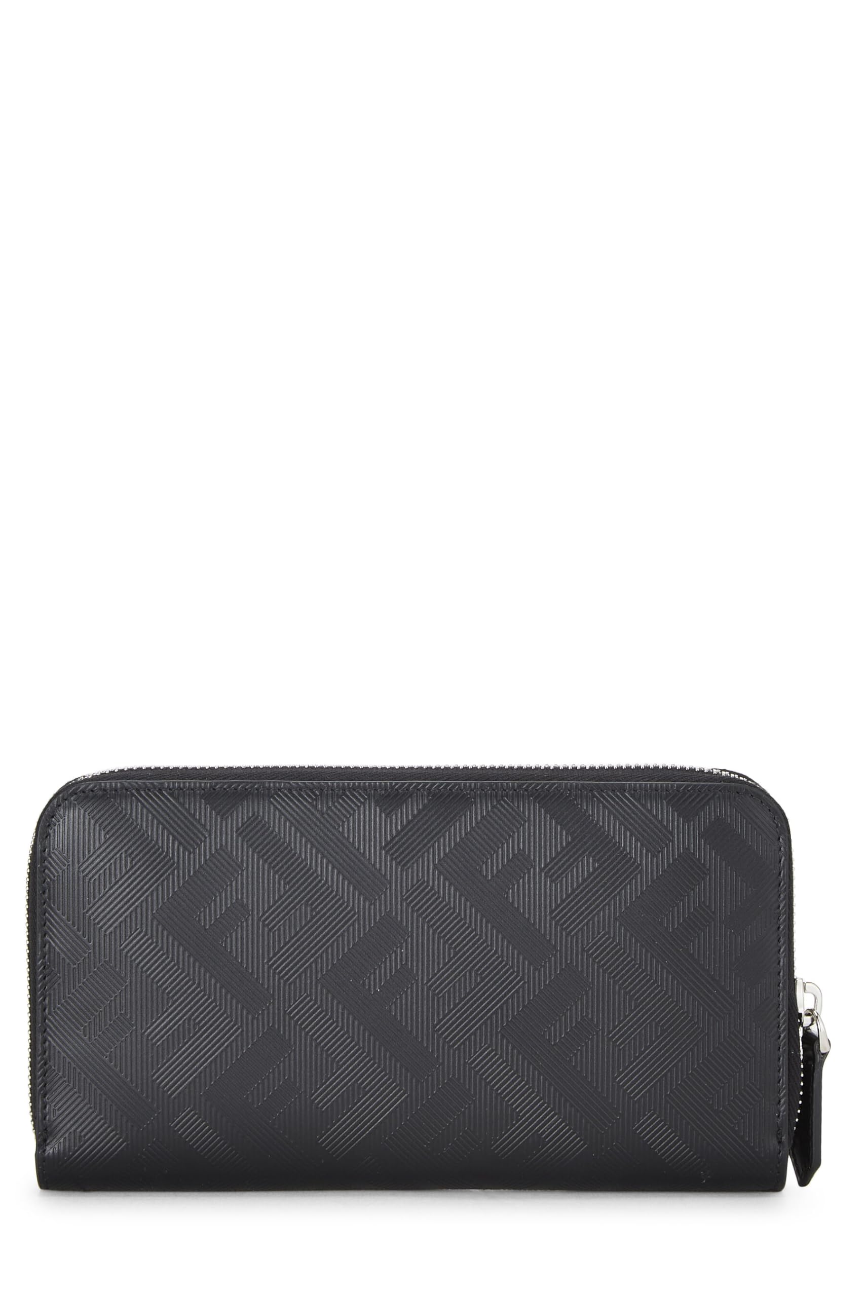 Fendi,  Black Zucca Leather Zip Around Wallet, Black