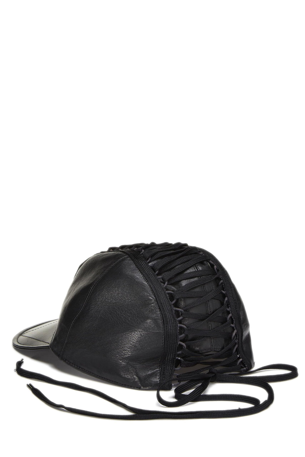 Dior,  Black Leather Lace-up Cap, Black