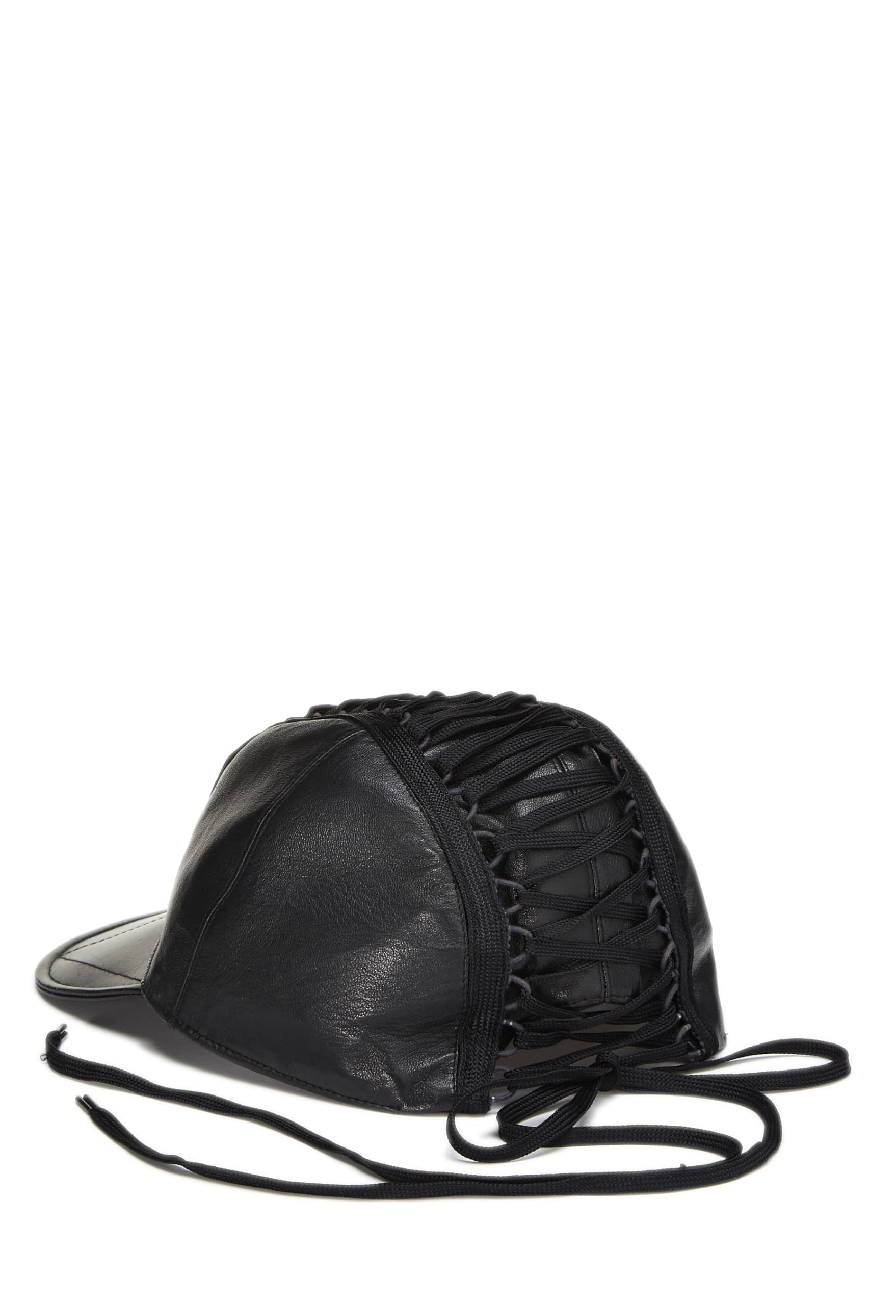 Dior,  Black Leather Lace-up Cap, Black