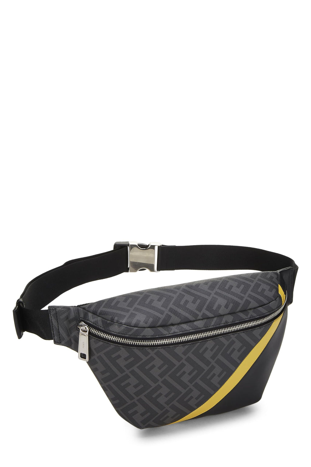 Fendi,  Black Leather & Zucca Coated Canvas Belt Bag, Black