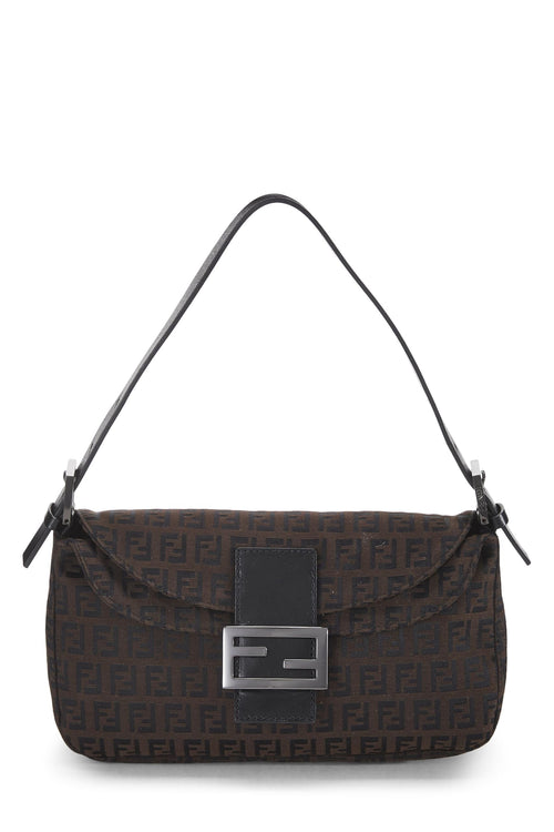 Fendi,  Brown Nylon Zucchino Shoulder Bag, Brown