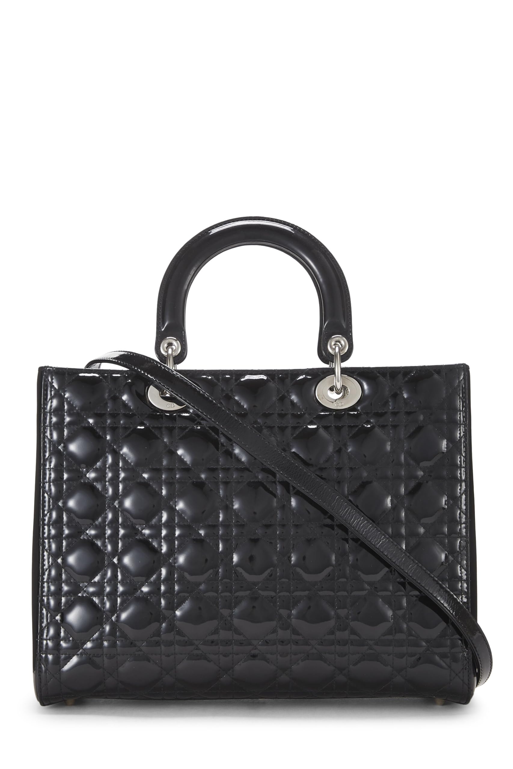 Dior,  Black Cannage Patent Leather Lady Dior Large, Black